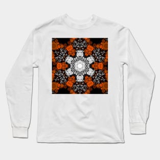 Dot Mandala Flower White Orange and Black Long Sleeve T-Shirt